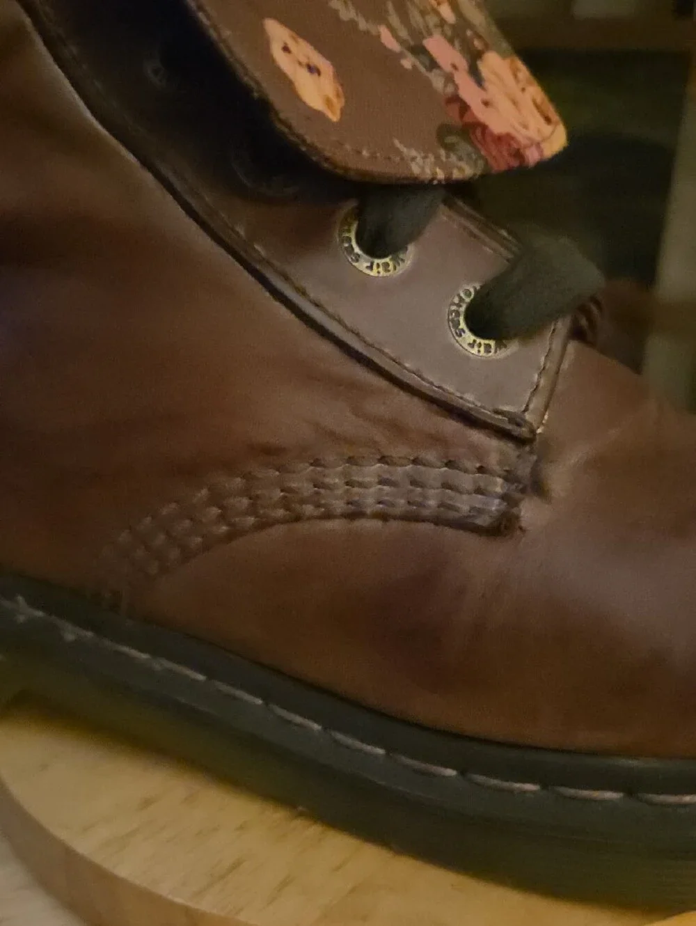 Dr. Martens RARE, Yuba Brown Lace-Up Boots with Floral Cuff - Picture 13 of 14